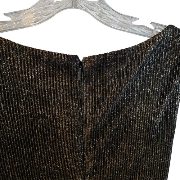 Rachel Rachel Roy Sparkle Pleated Midi Dress 2X | Black Gold | Waist Tie - Picture 10 of 12